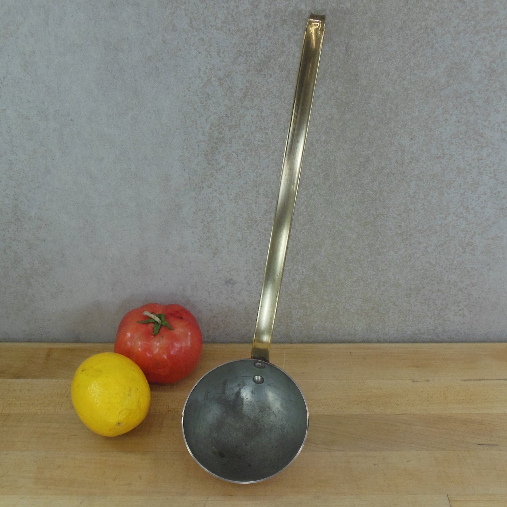 Unbranded Copper Tin Brass Hook Handle Serving Ladle 6 Oz.