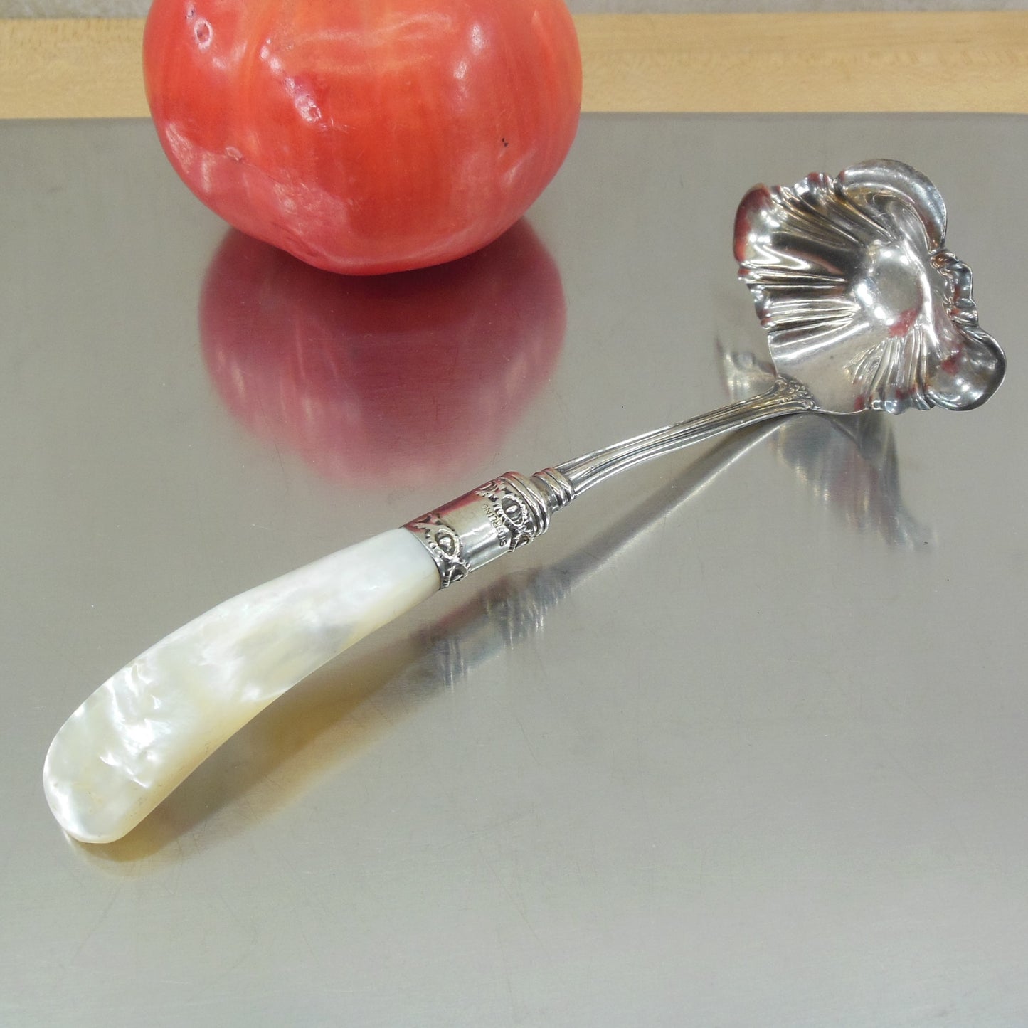 Unbranded Sterling Silver Mother of Pearl Handle Fluted Ladle