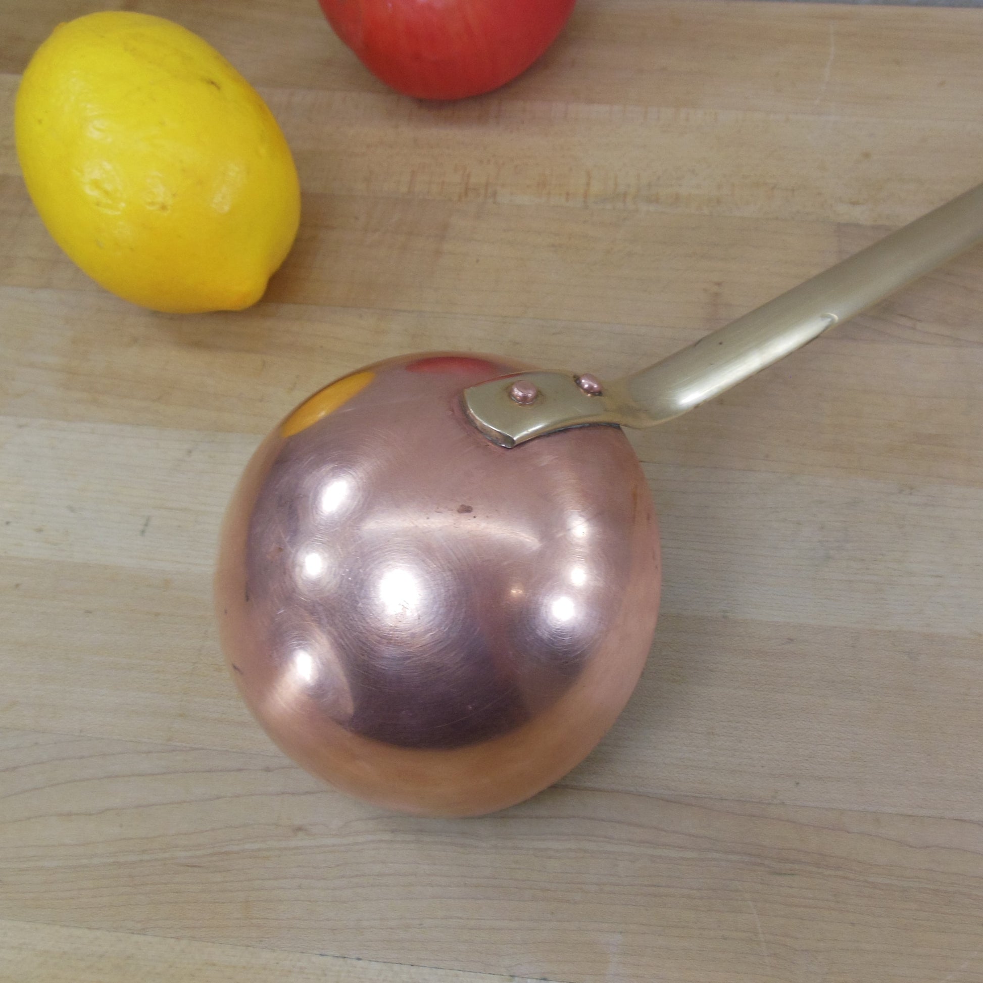 Unbranded Copper Tin Brass Hook Handle Serving Ladle 6 Oz. Vintage