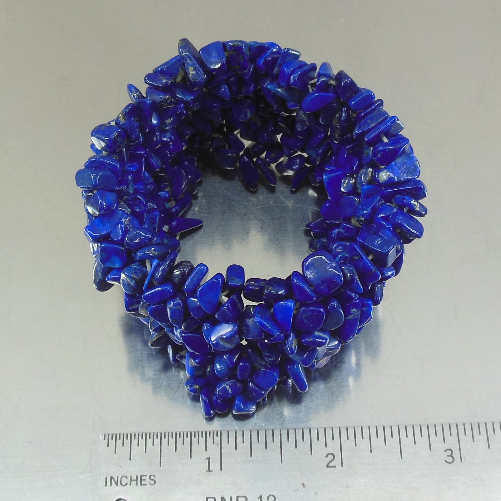 Blue Lapis Lazuli Chip Bead Stretch Bracelet 1-3/4" Wide Expandable