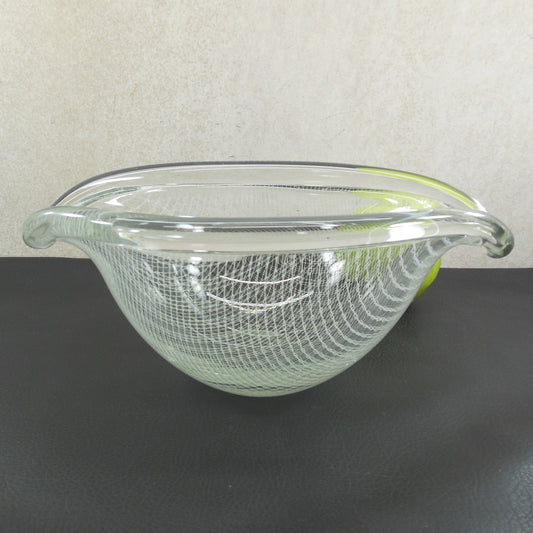 Harrach Harrachov Harrtil Clear Art Glass Oval Bowl White Lattice