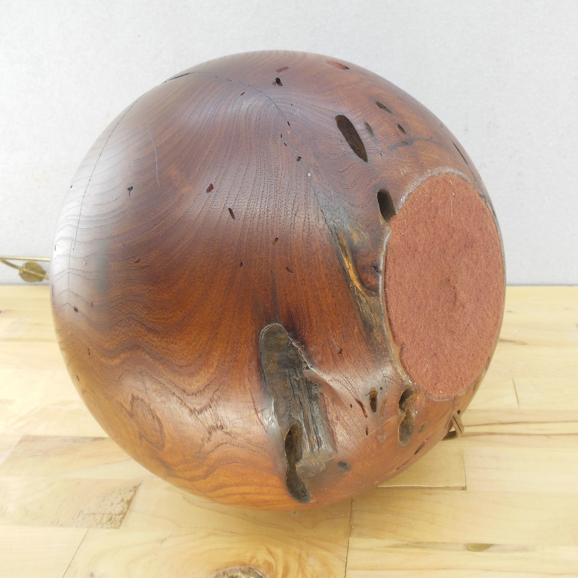 Vtg. Turned Wood Orb Ball Table Lamp Burl Mesquite Walnut Worm Hole Used
