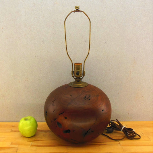 Vtg. Turned Wood Orb Ball Table Lamp Burl Mesquite Walnut Worm Hole