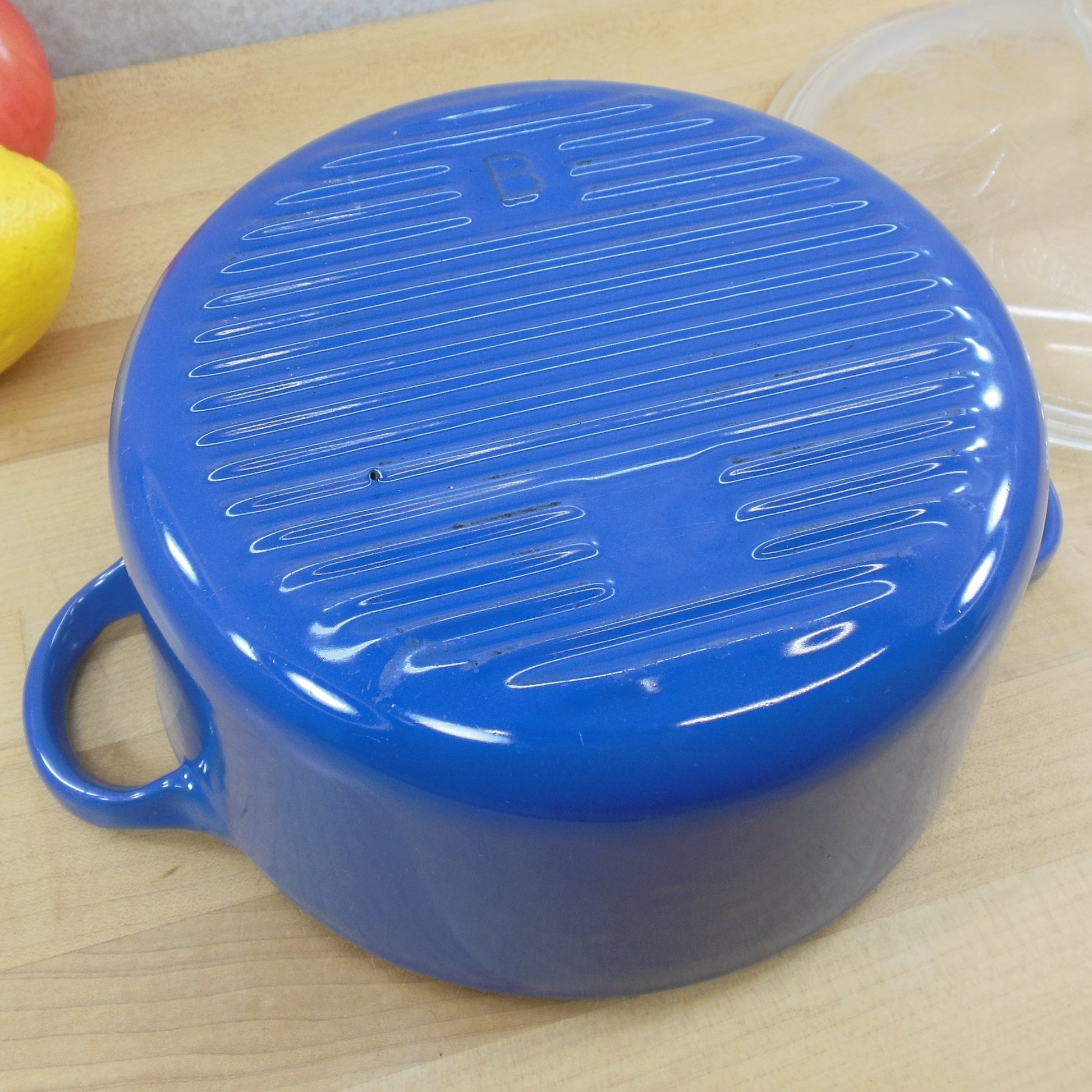 Le Creuset Cousances France #18 Blue Dutch Oven Pot & HH Lid Ridged Bottom