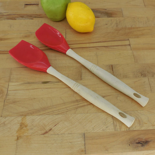 Le Creuset Revolution Red Silicone Pair Spatula Spoons Right Handed