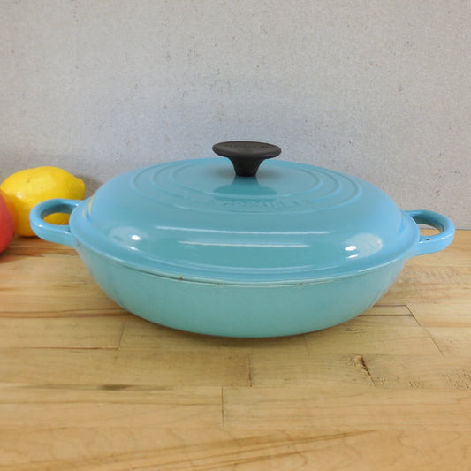 Le Creuset 2.25 Qt. Braiser Pan & Lid Turquoise Enamel Cast Iron 26cm
