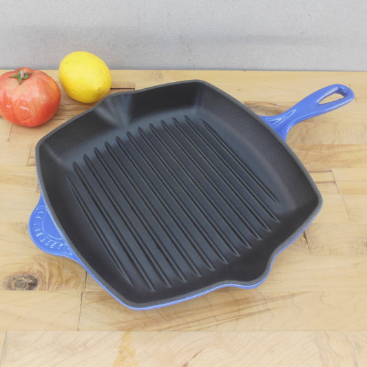 Le Creuset France Blue Enamel Cast Iron 10" Square Grill Pan #26 EUC