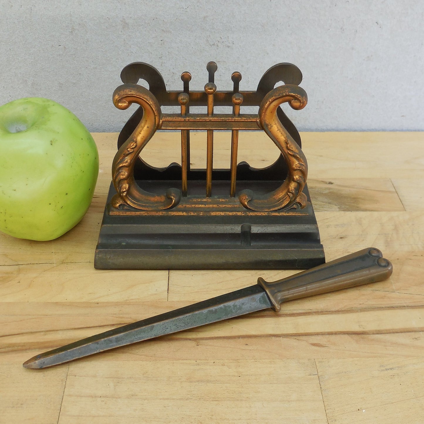 Unbranded Copper Plated Bronze Letter Holder & Opener Harp Lyre