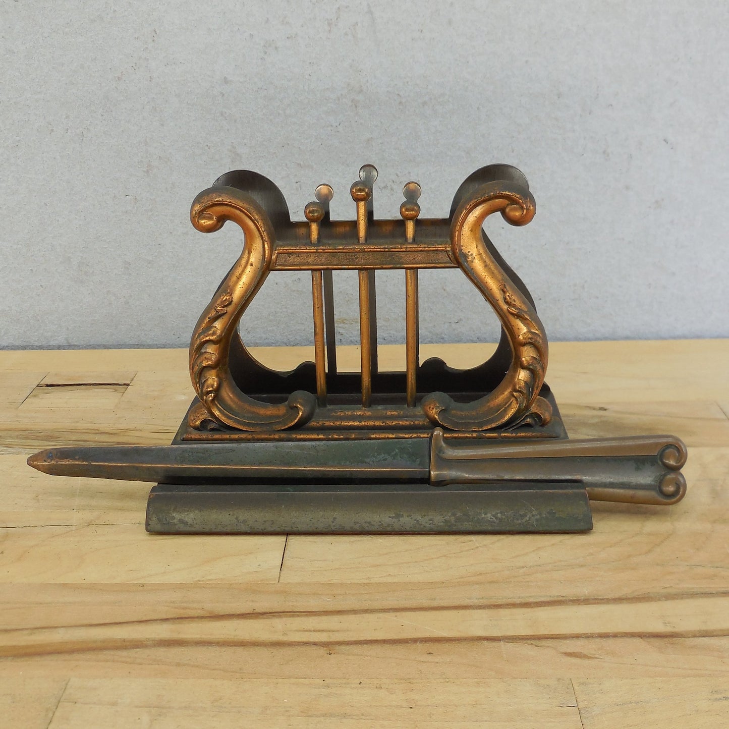 Unbranded Copper Plated Bronze Letter Holder & Opener Harp Lyre vintage