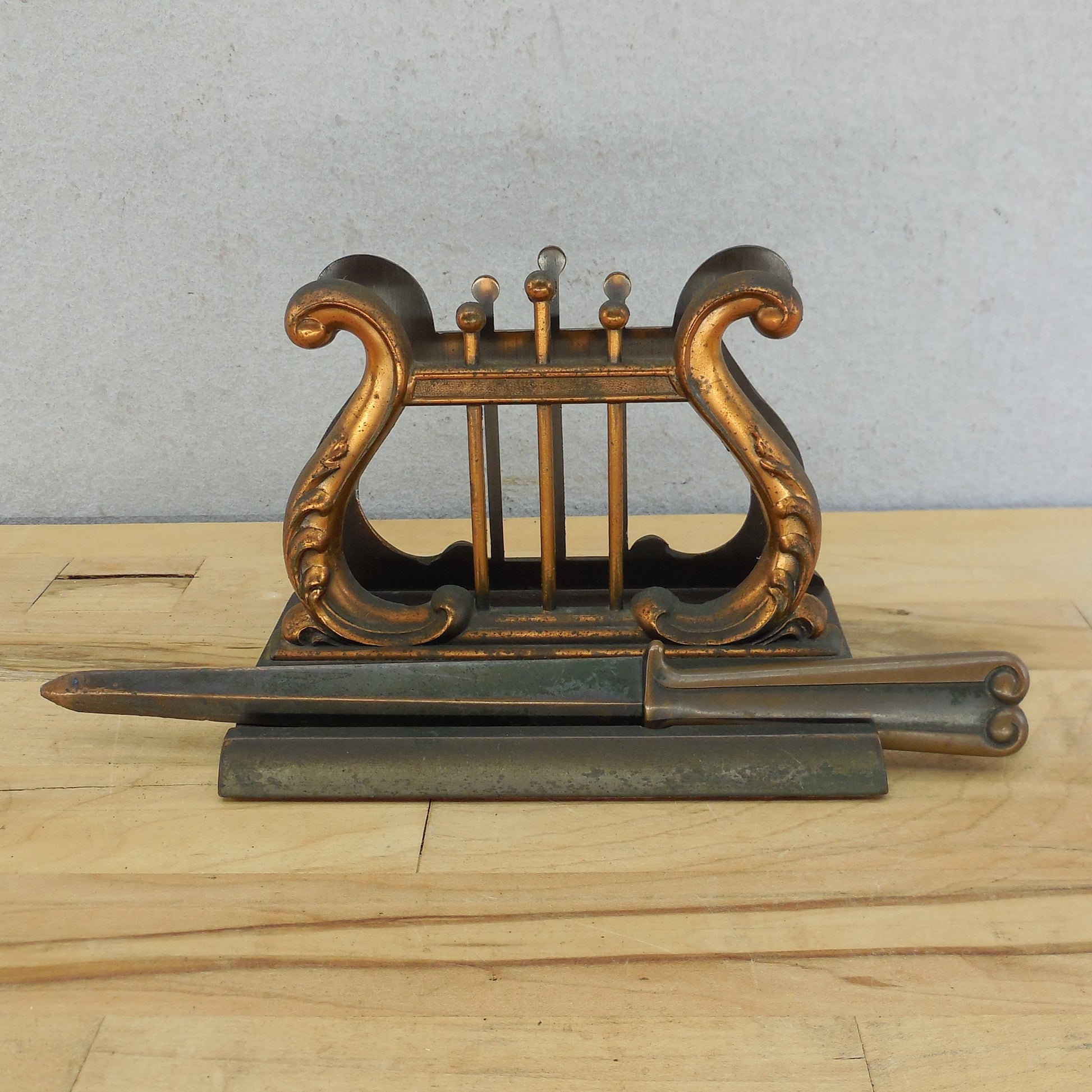 Unbranded Copper Plated Bronze Letter Holder & Opener Harp Lyre vintage