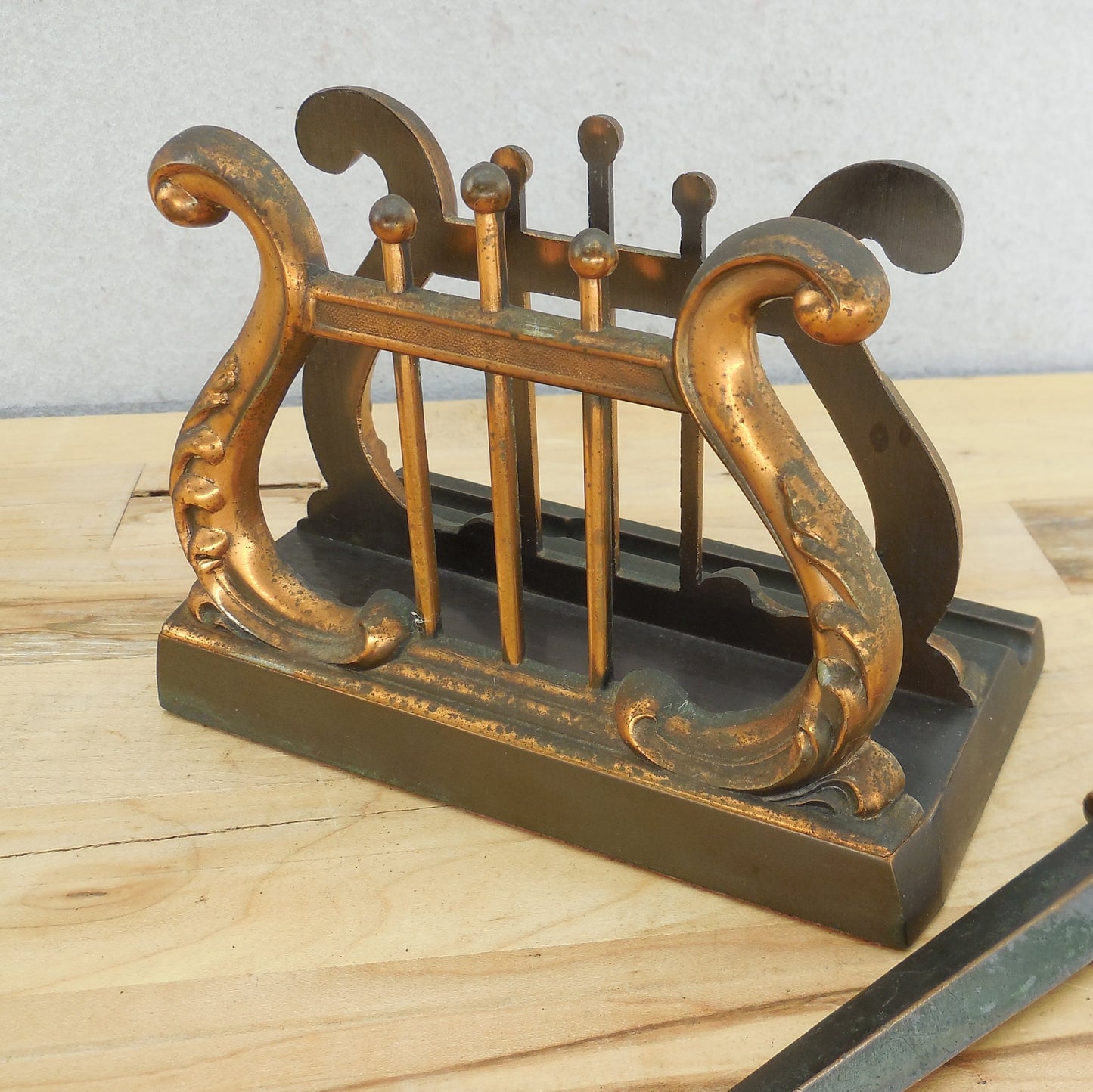 Unbranded Copper Plated Bronze Letter Holder & Opener Harp Lyre Stand