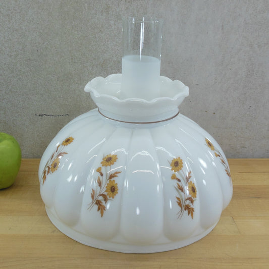 White Glass Kerosene Oil Hurricane Lamp Shade Yellow Daisy Flower