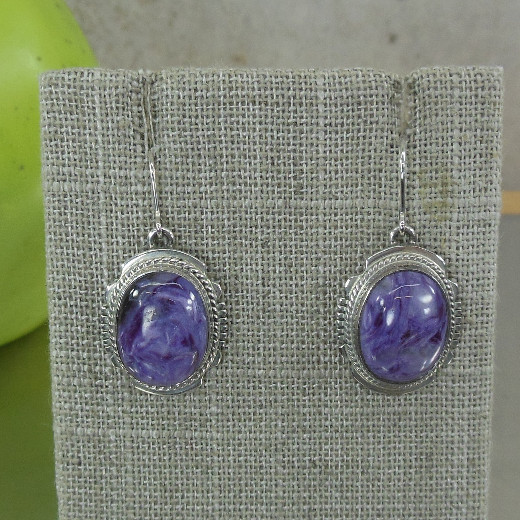 Navajo Signed LL Sterling Silver Charoite Cabochon Purple Earrings