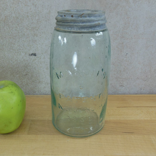 Mason's 6 Patent Nov 30th 1858 Aqua Fruit Canning Jar Quart