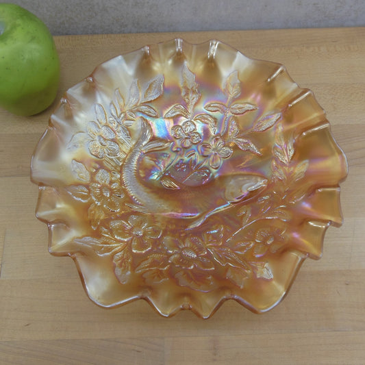 Millersburg Trout & Fly Marigold Carnival Glass Ruffled Bowl 3-1
