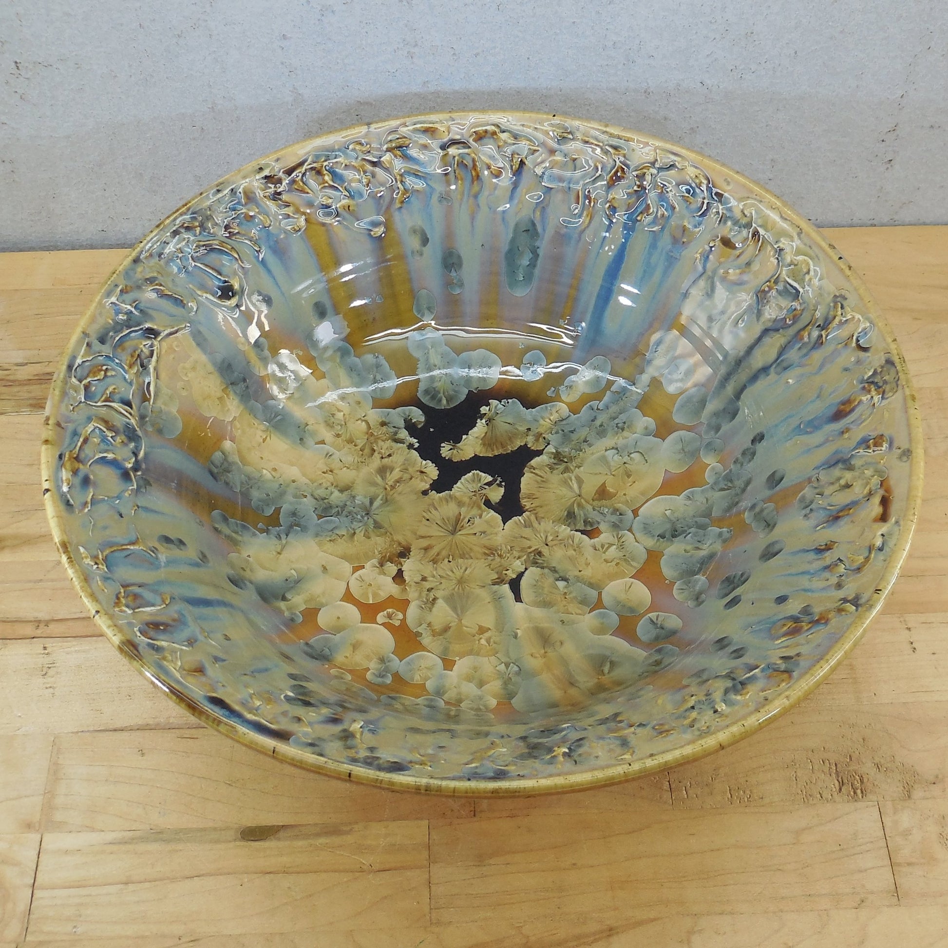 Machon Kennedy Signed Crystalline Pottery Lg. 13" Bowl Multi-color