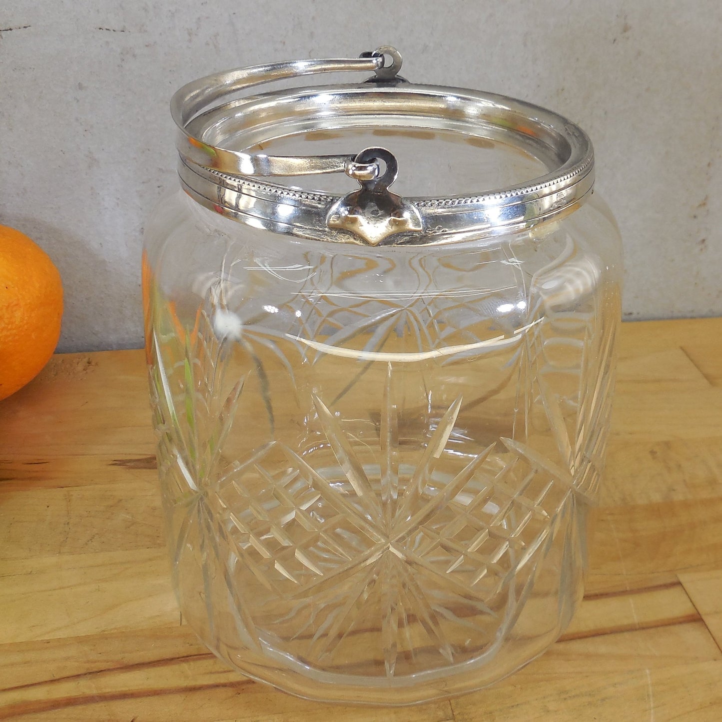 Unbranded Antique Silver Plate Crystal Cut Glass Biscuit Jar Medallions