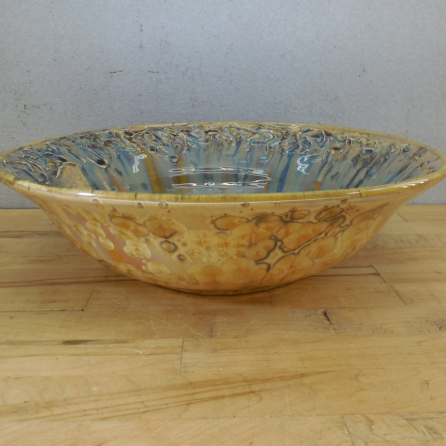Machon Kennedy Signed Crystalline Pottery Lg. 13" Bowl Multi-color