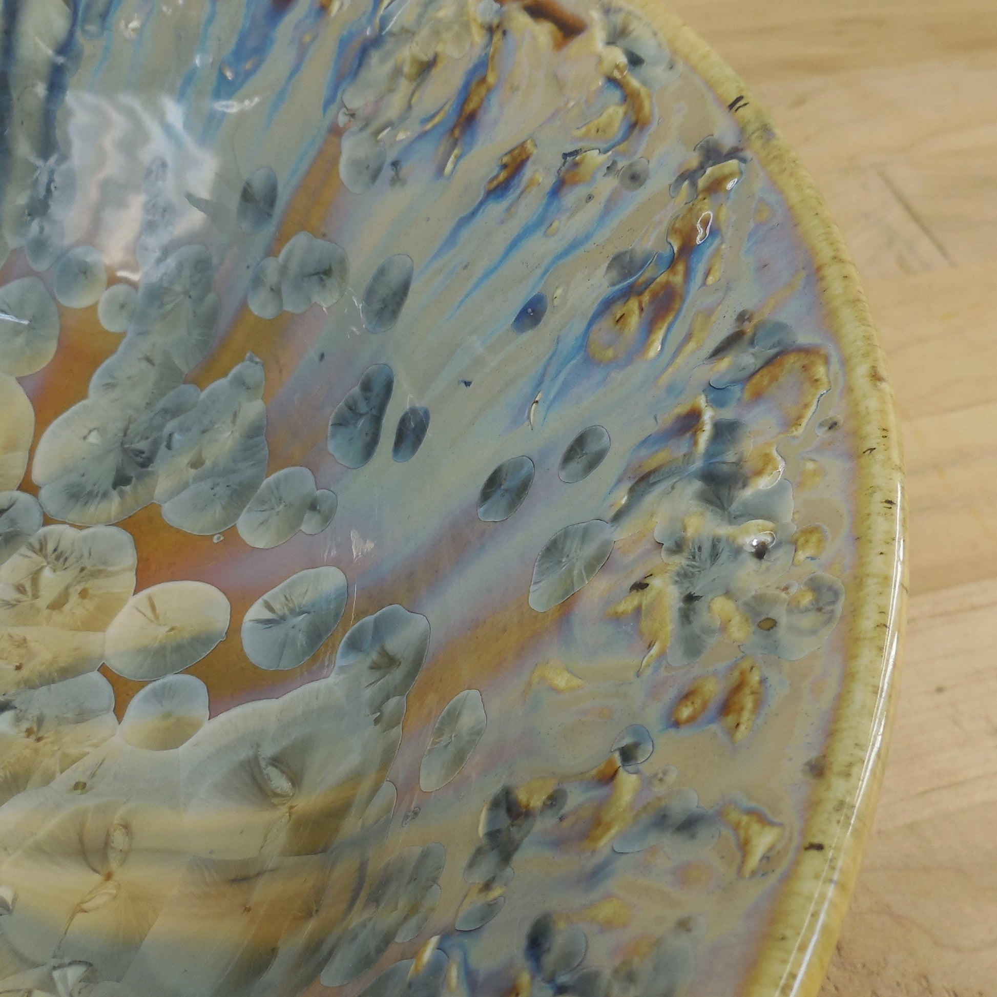 Machon Kennedy Signed Crystalline Pottery Lg. 13" Bowl Multi-color