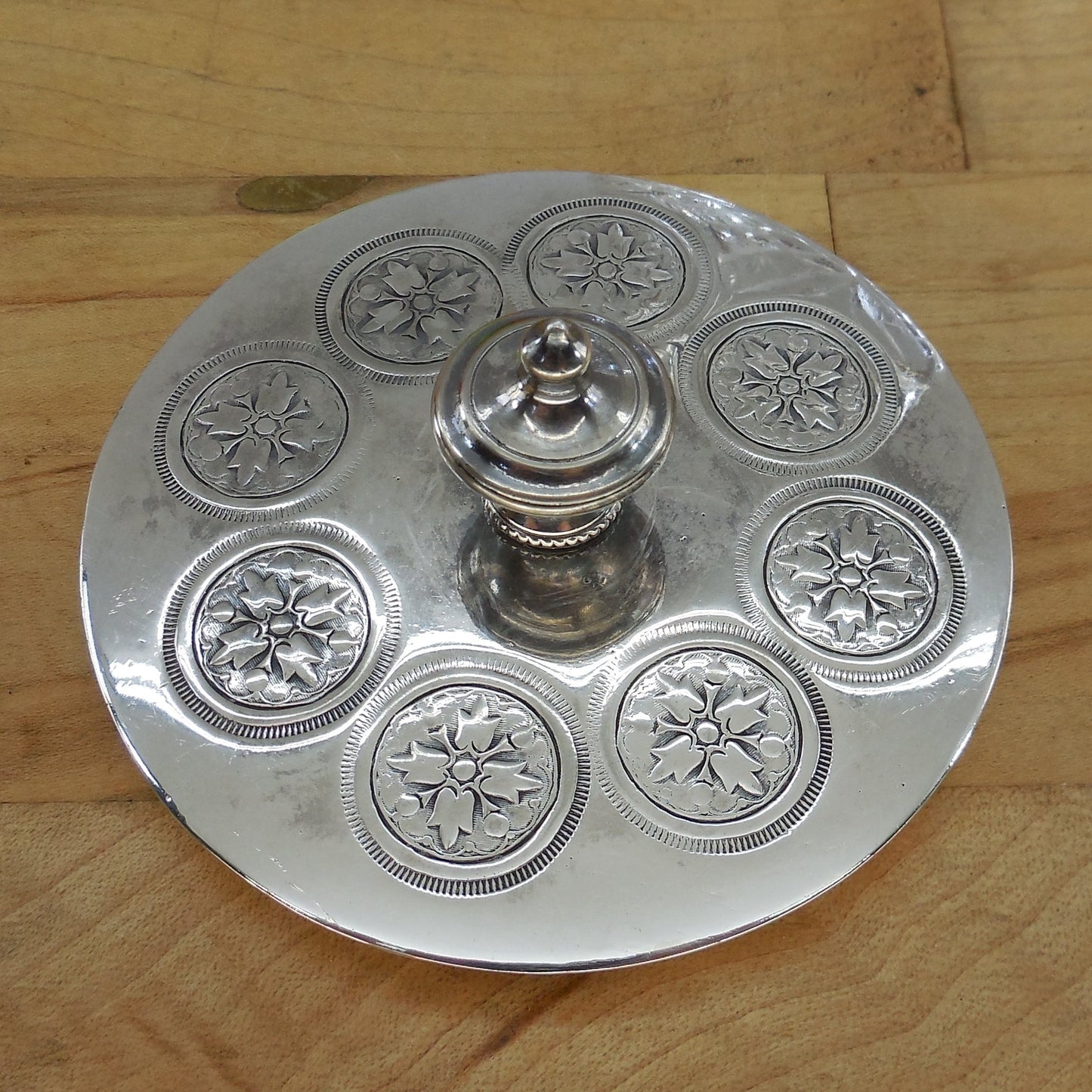 Unbranded Antique Silver Plate Crystal Cut Glass Biscuit Jar Medallions