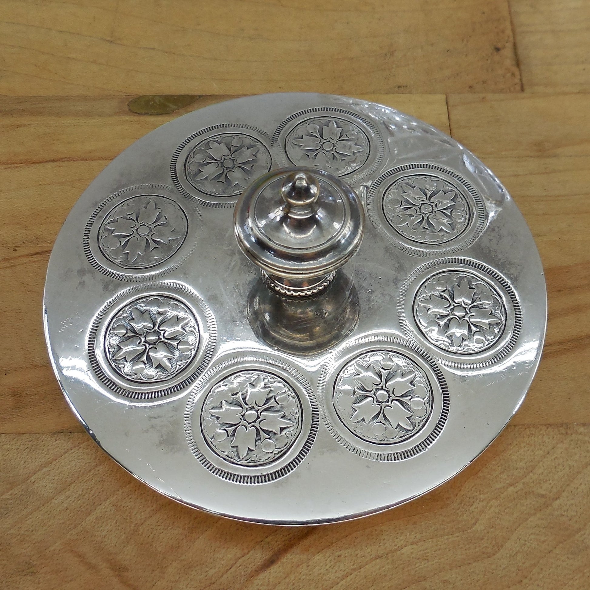 Unbranded Antique Silver Plate Crystal Cut Glass Biscuit Jar Medallions