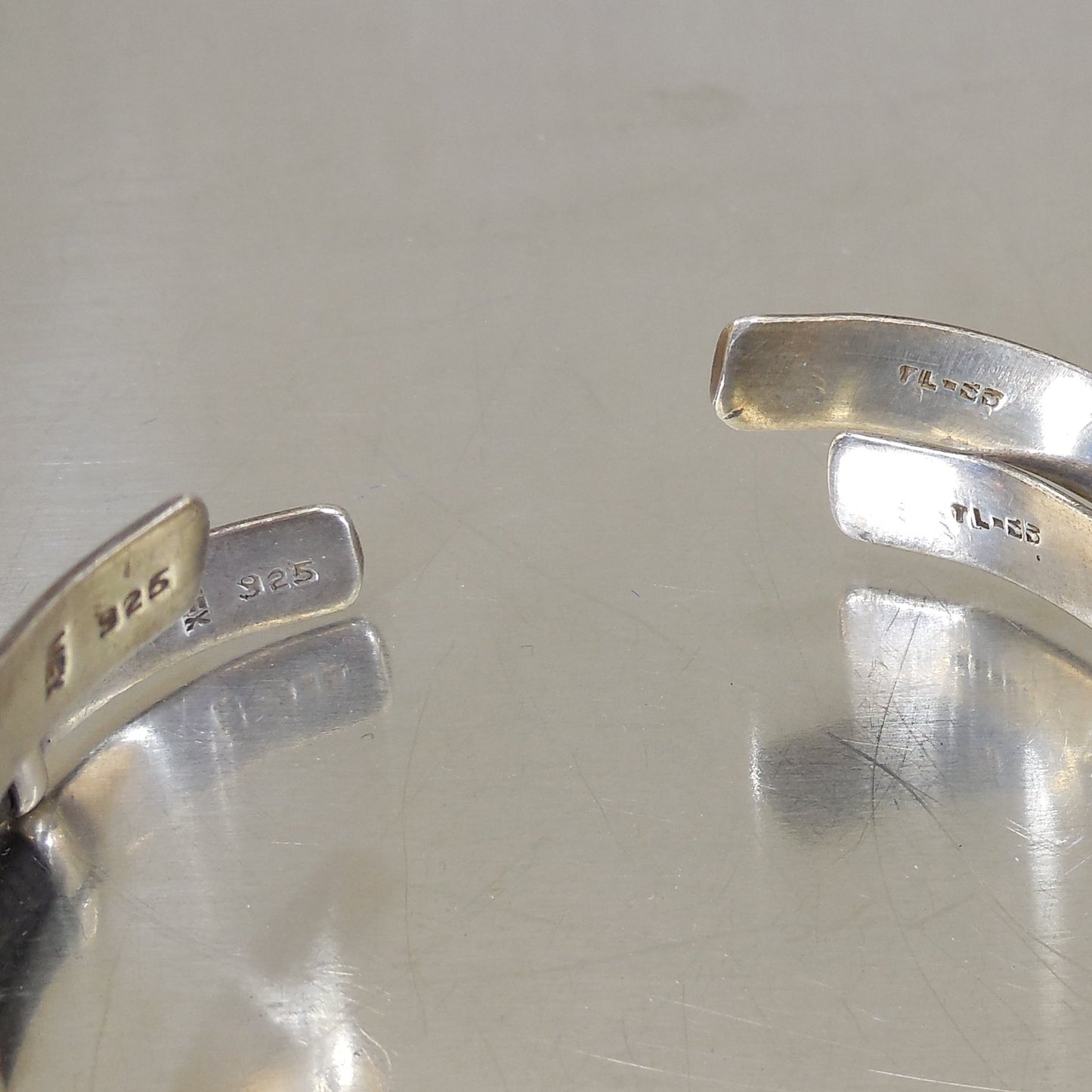 Pair Taxco TL-53 Mexico 925 Sterling Silver Snakeskin Cuff Bracelets Signed