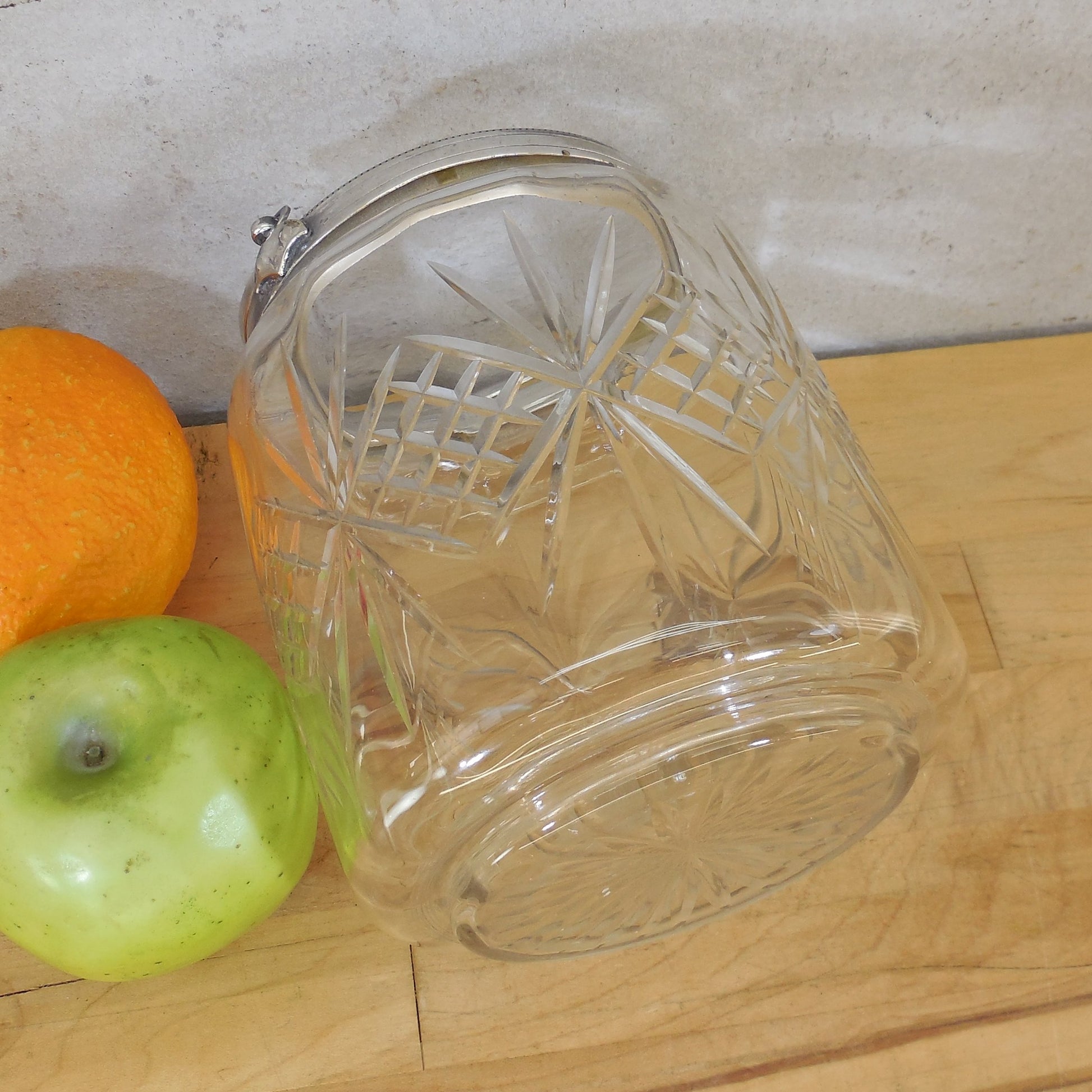 Unbranded Antique Silver Plate Crystal Cut Glass Biscuit Jar Medallions