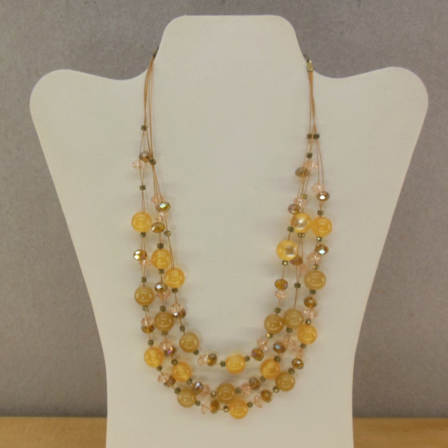 Opal Sky Canton MA Glass Bead 3 Strand Necklace Pink Amber