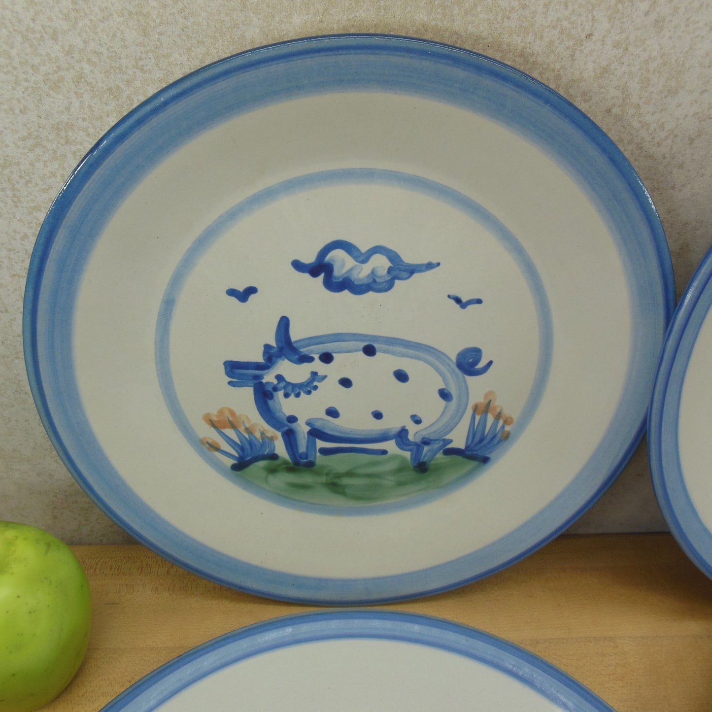 M.A. Hadley Pottery 4 Set Dinner Plates 11" Cow Pig Lamb Horse - Discounted Hog