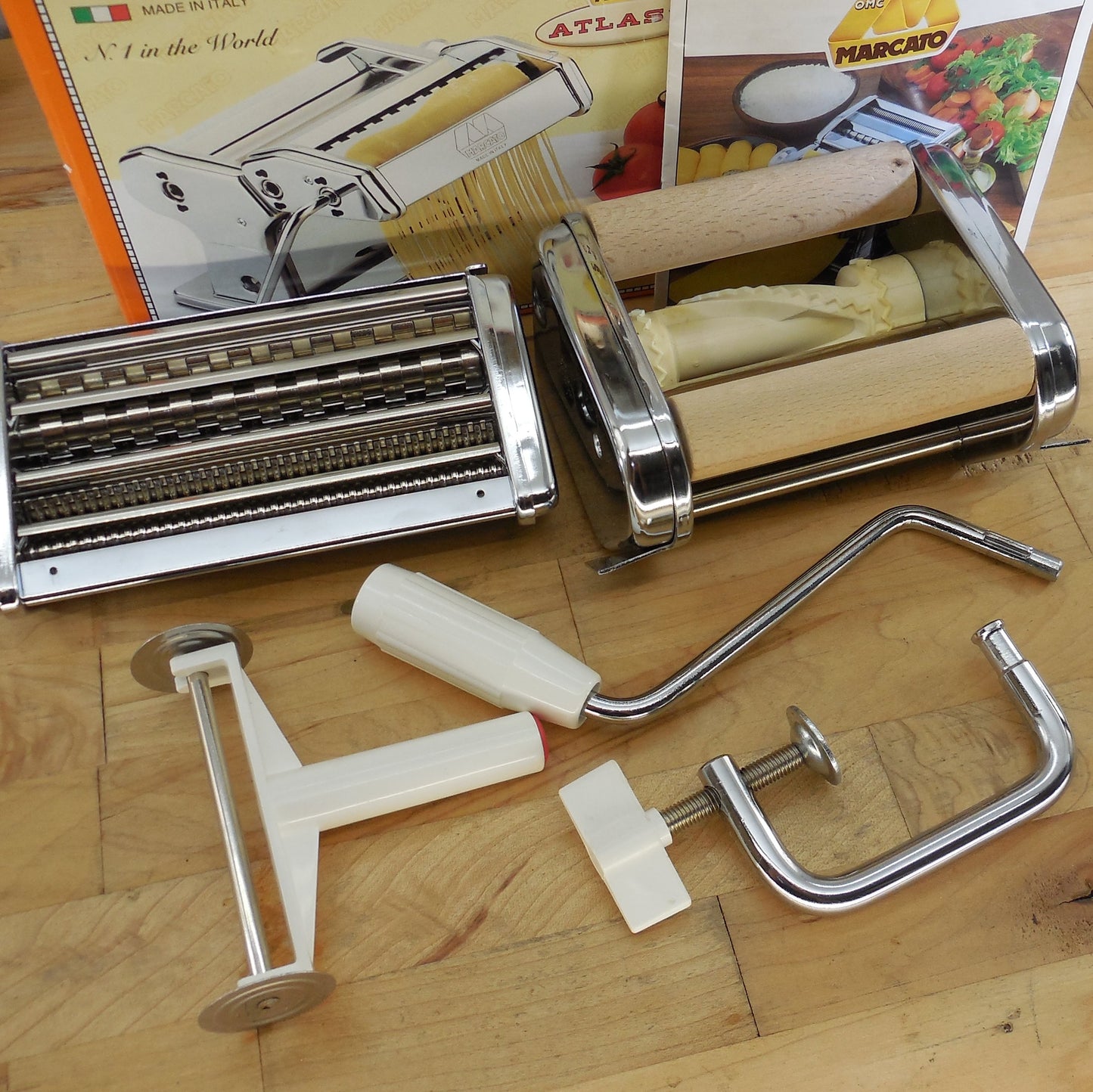 Marcato Italy Atlas 150 Deluxe Pasta Machine Maker NOB & Ravioloni 1996