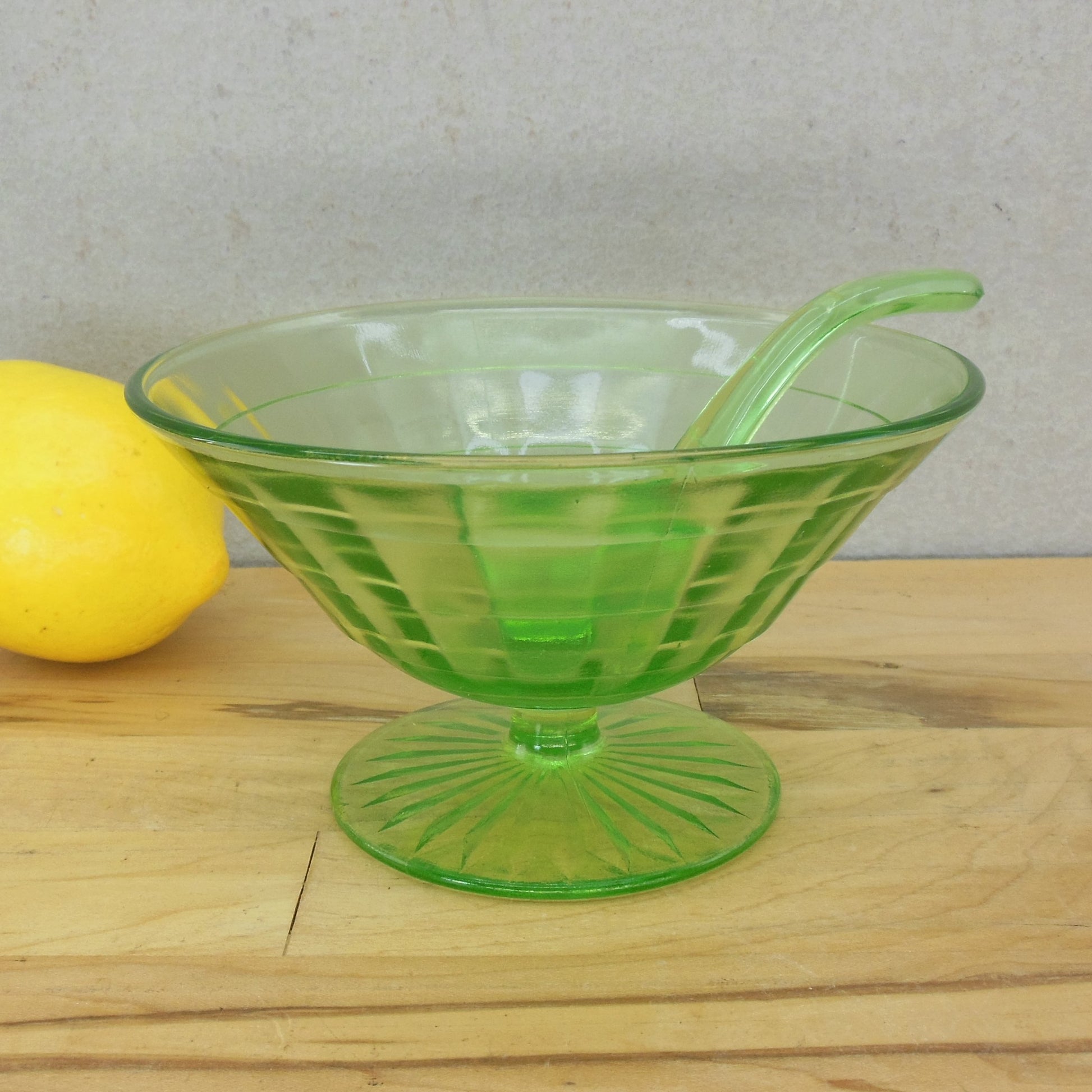 Anchor Hocking Block Optic Green Uranium Glass Mayonnaise Comport Ladle
