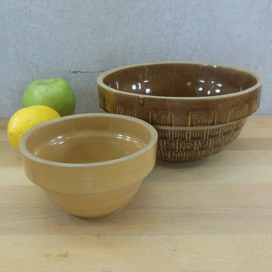 McCoy Pottery USA Yellow Ware Mixing Bowls 8" Brown Shingle 5" Tan