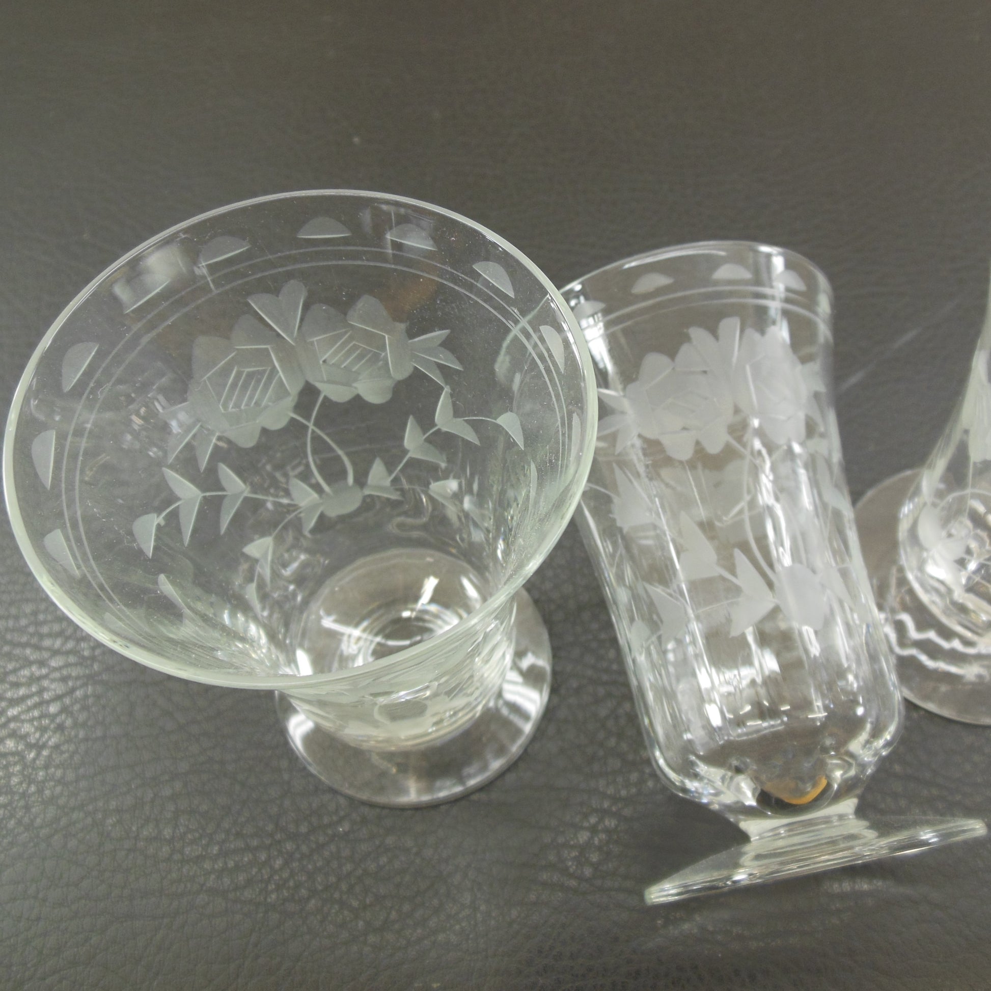 McBride MCB1 Cut Glass Roses 4" Juice Small Tumblers - 3 Set vintage