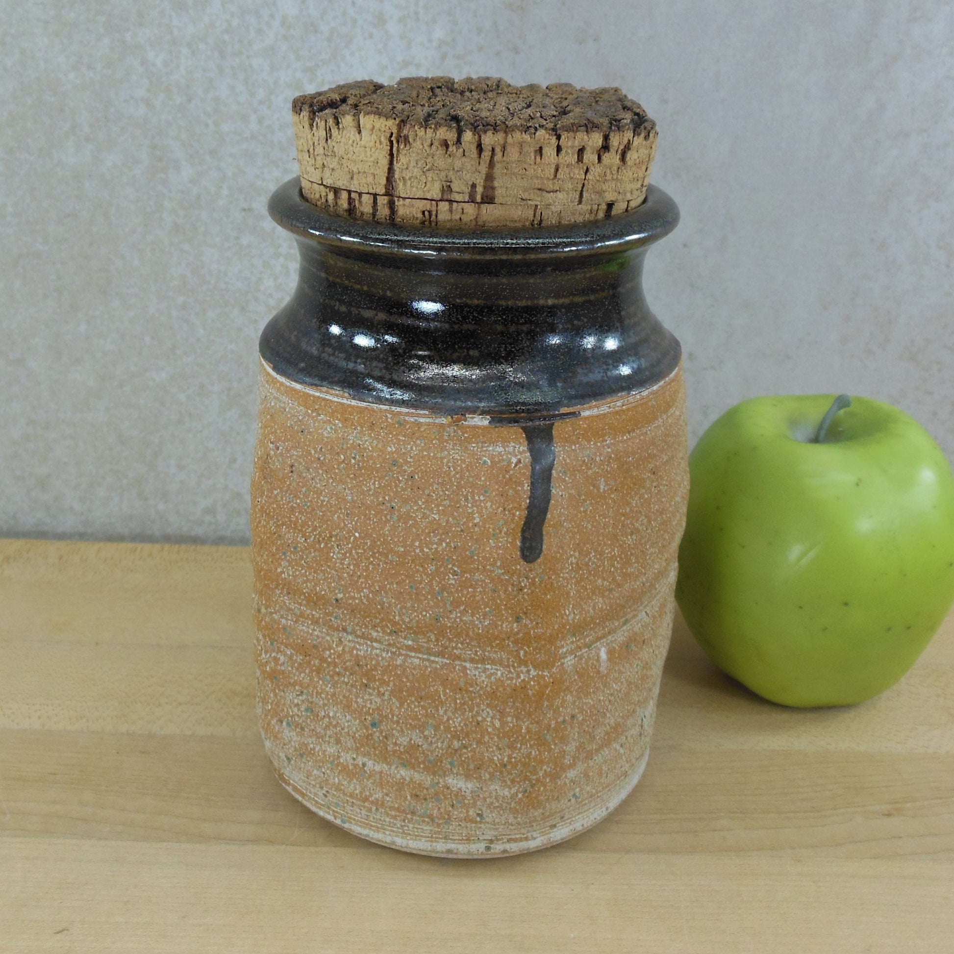 Unknown Signed Stoneware Pottery Jar Cork Stopper vintage