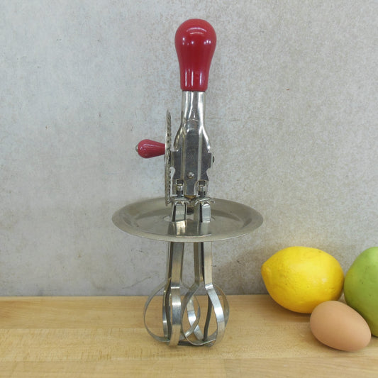 Merry Whirl Patent 1916 Chrome Red Wood Egg Beater - No Jar