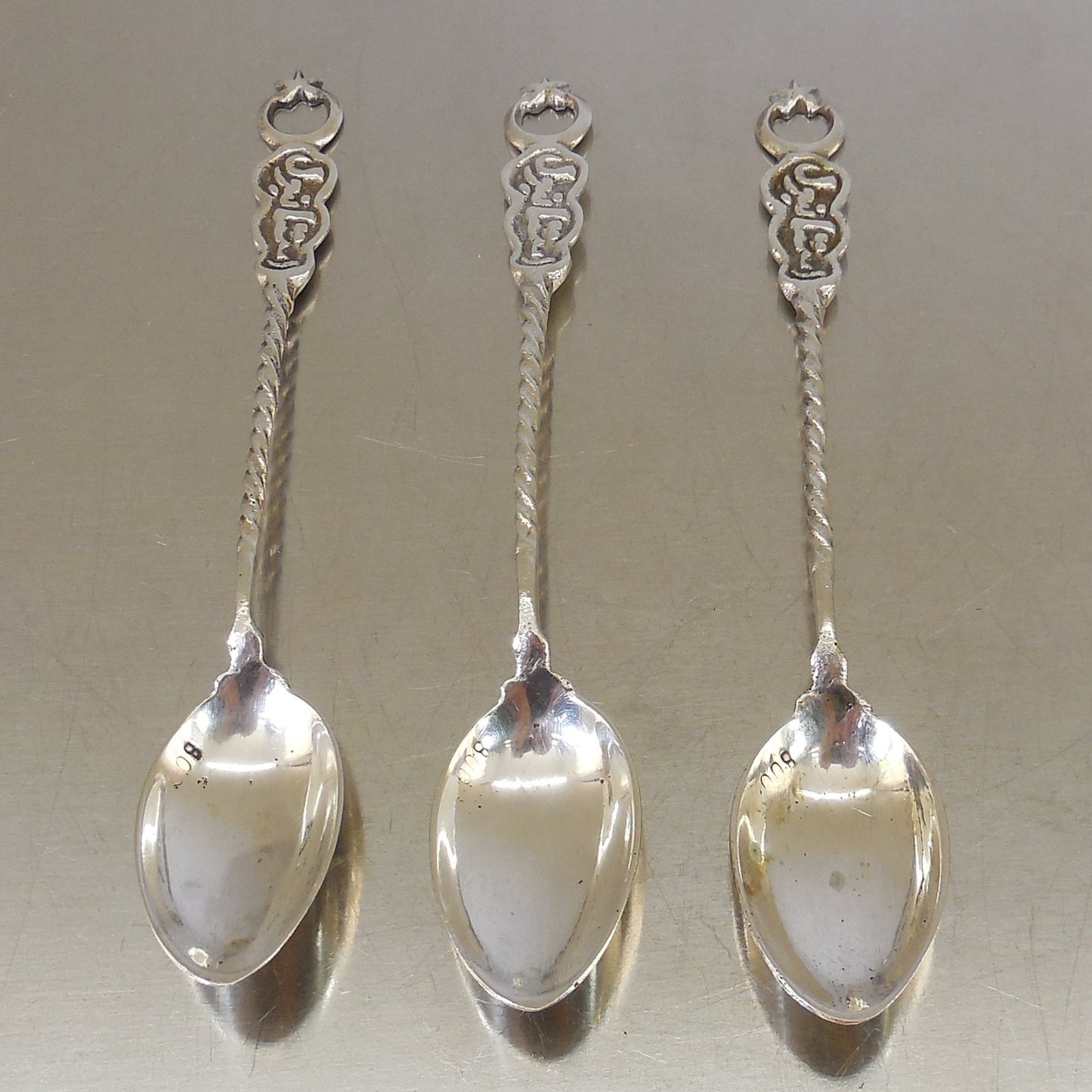3 Lot 800 Silver Souvenir Spoons Crescent Moon Islamic  24.3 Grams