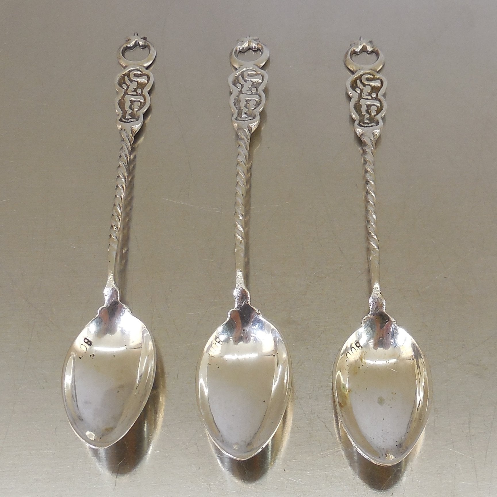 3 Lot 800 Silver Souvenir Spoons Crescent Moon Islamic  24.3 Grams