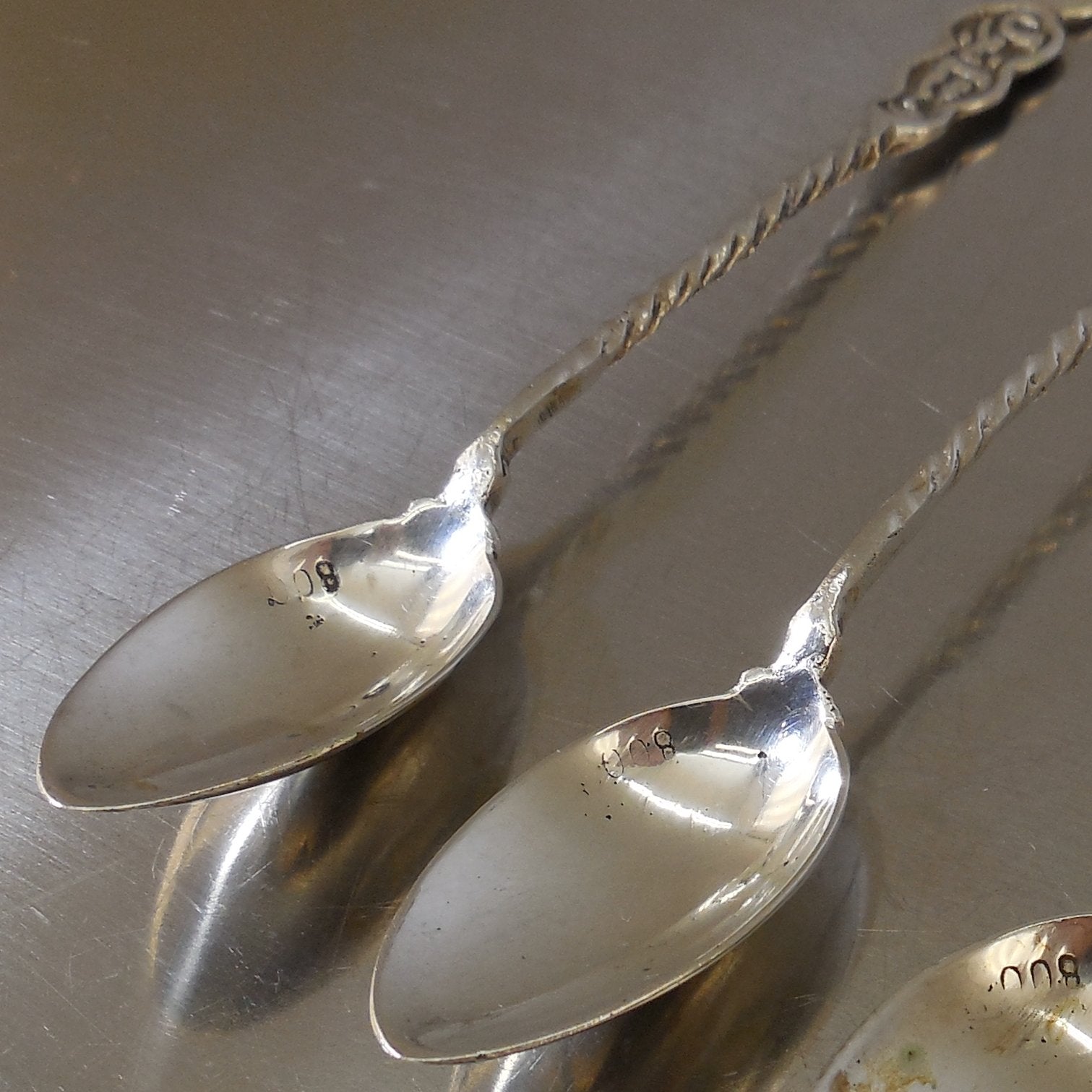 3 Lot 800 Silver Souvenir Spoons Crescent Moon Islamic  24.3 Grams Stamped Bowl