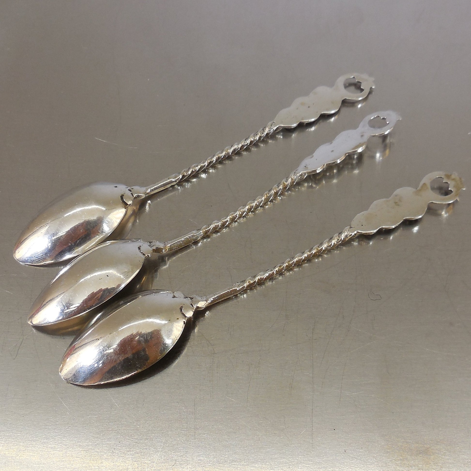 3 Lot 800 Silver Souvenir Spoons Crescent Moon Islamic  24.3 Grams Twist Handle