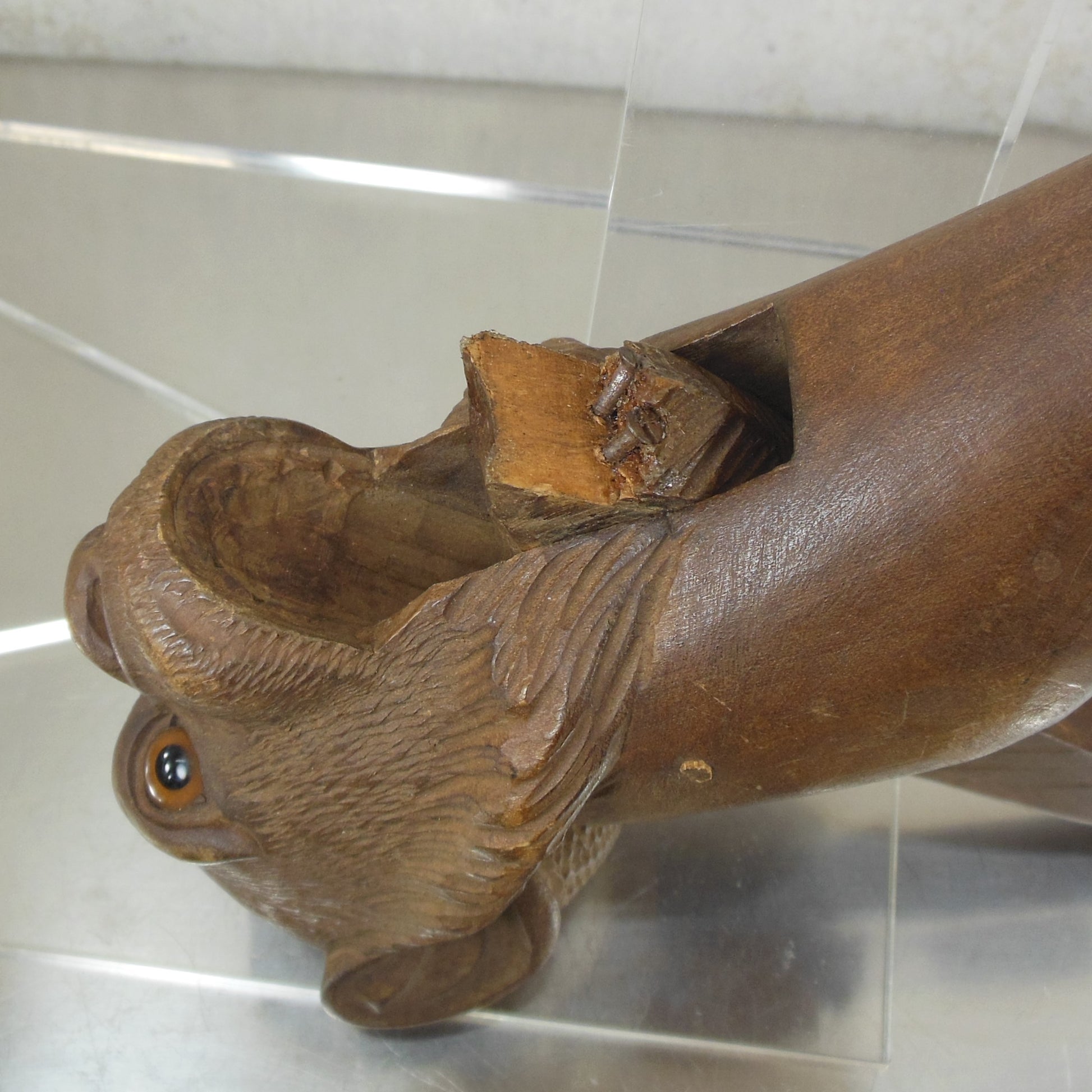 Antique Black Forest Carved Wood Monkey Nutcracker Glass Eyes - Repair Parts Screws