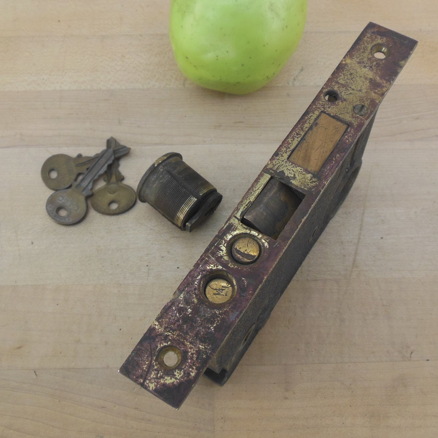 Antique Unbranded 2 Lot Door Mortise Lockset Part Thumb Latch Cylinder Lock used