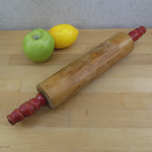 Unbranded 10" Maple Rolling Pin Red Handles Vintage