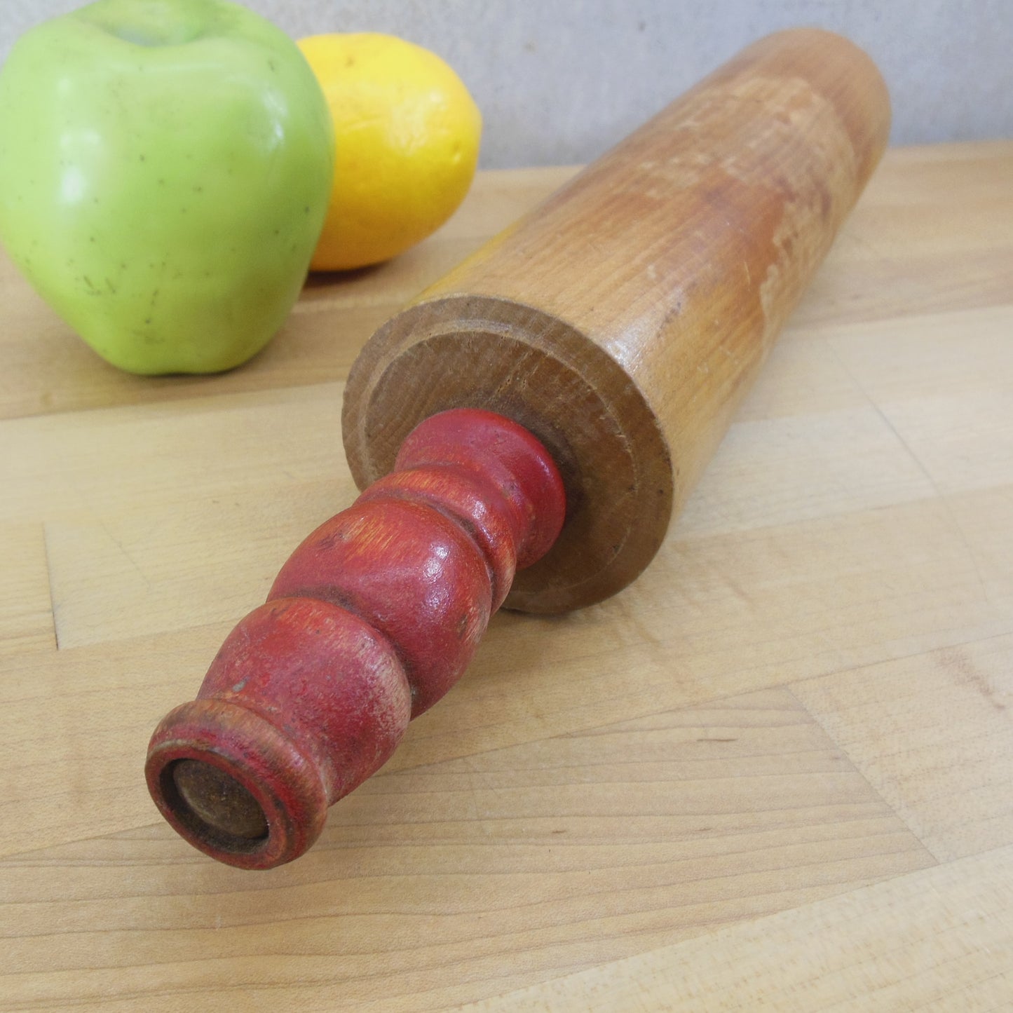 Unbranded 10" Maple Rolling Pin Red Handles Used