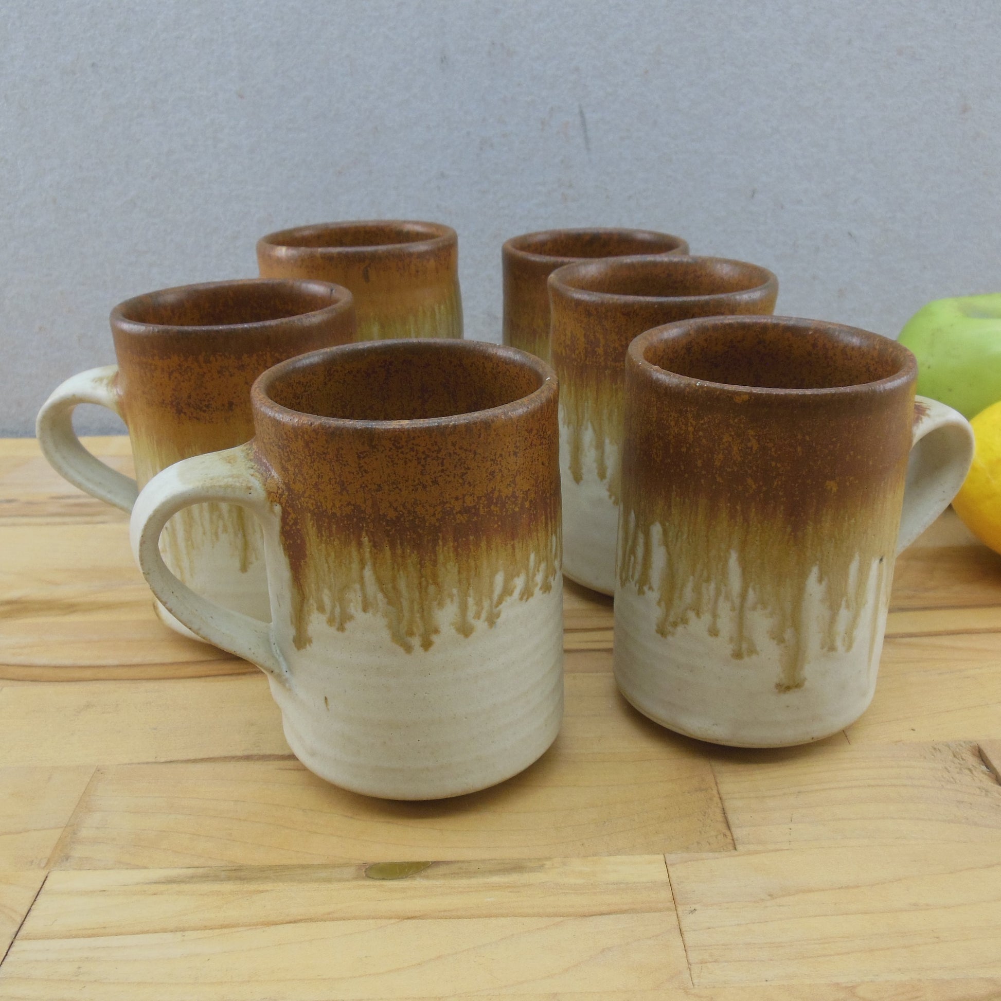 Chris Aston Elkesley England Studio Pottery Stoneware Mugs 6 Set Brown Tan