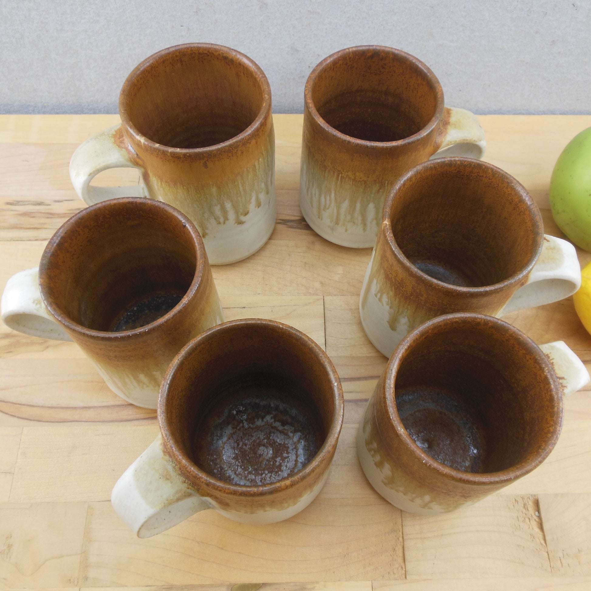 Chris Aston Elkesley England Studio Pottery Stoneware Mugs 6 Set Brown Tan Vintage