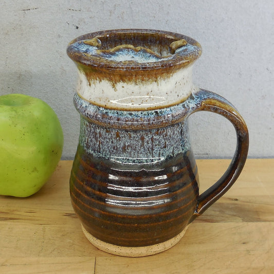 Signed Studio Pottery Men's Mustache Guard Tall Mug Blue Brown