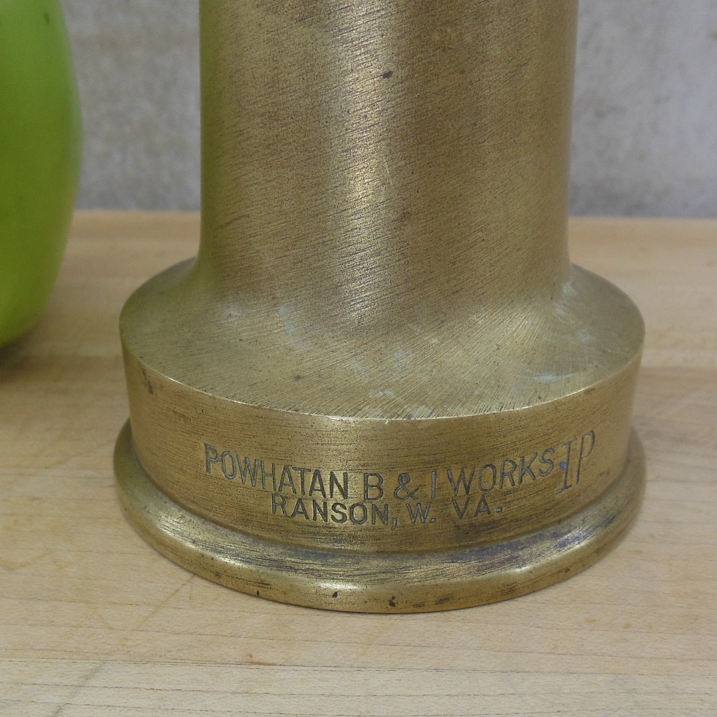 Powhatan B&I Works Brass 12" Fire Hose Nozzle Maker Mark