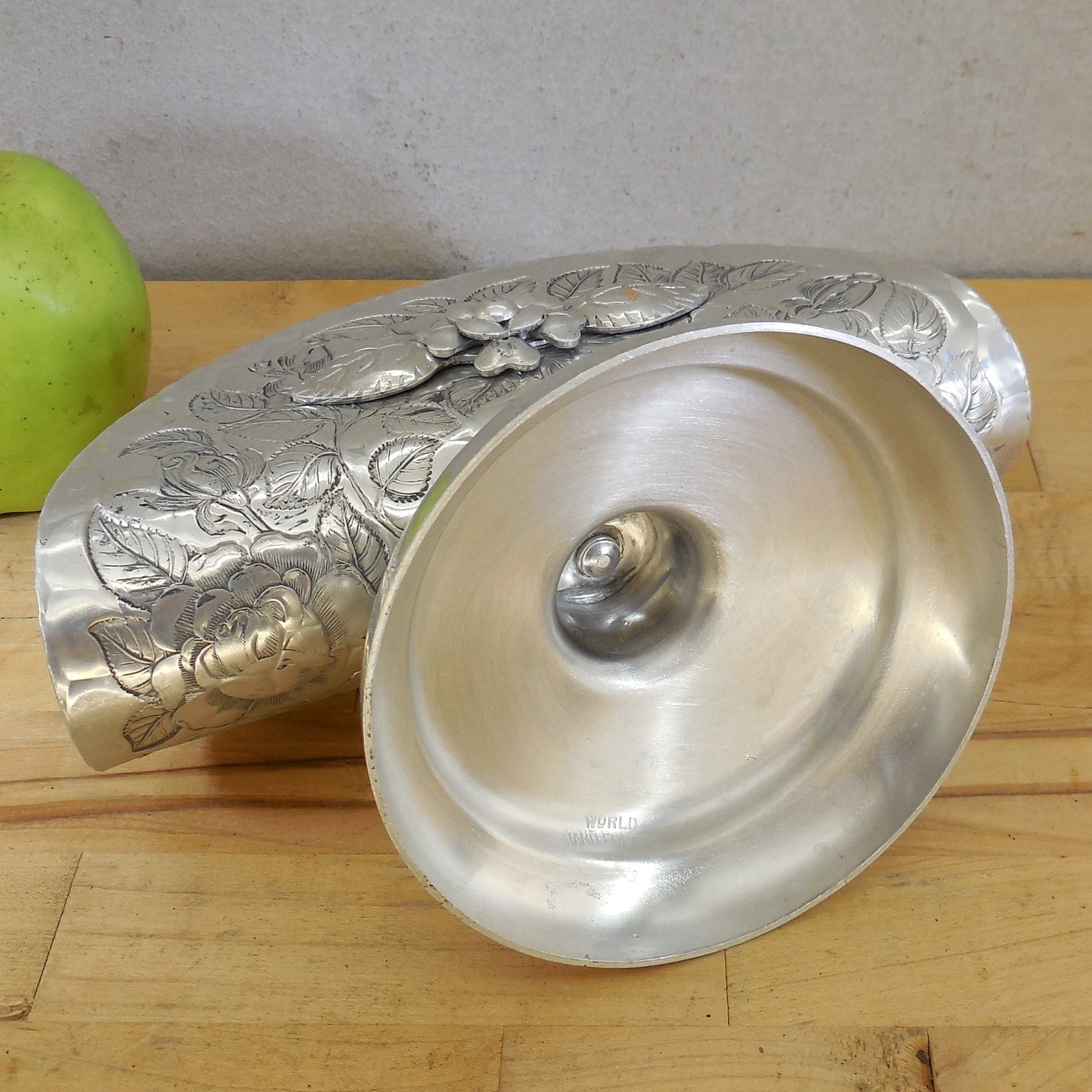 World Hand Forged Wrought Aluminum Napkin Holder Floral Used