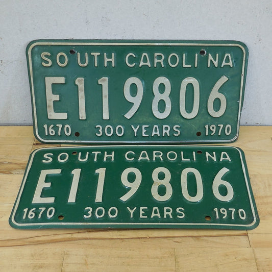 South Carolina 1970 License Plate Tag - 300 Years Matched Pair E119806
