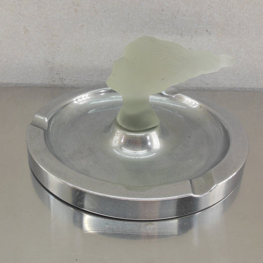 Lady Nicotine Art Deco Chrome Ashtray Frosted Glass Negbaur